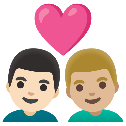 Google design of the couple with heart: man man light skin tone medium-light skin tone emoji verson:Noto Color Emoji 15.0