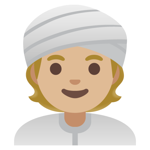 Google design of the person wearing turban: medium-light skin tone emoji verson:Noto Color Emoji 15.0