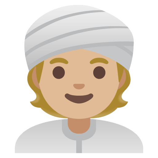 Google design of the person wearing turban: medium-light skin tone emoji verson:Noto Color Emoji 15.0