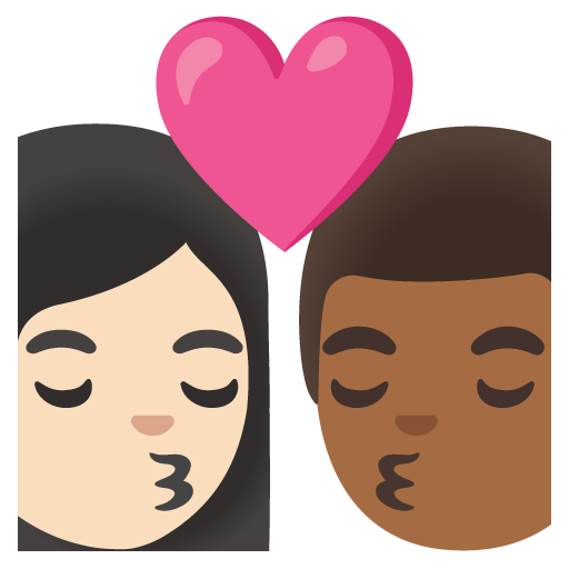 Google design of the kiss: woman man light skin tone medium-dark skin tone emoji verson:Noto Color Emoji 15.0