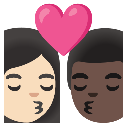 Google design of the kiss: woman man light skin tone dark skin tone emoji verson:Noto Color Emoji 15.0