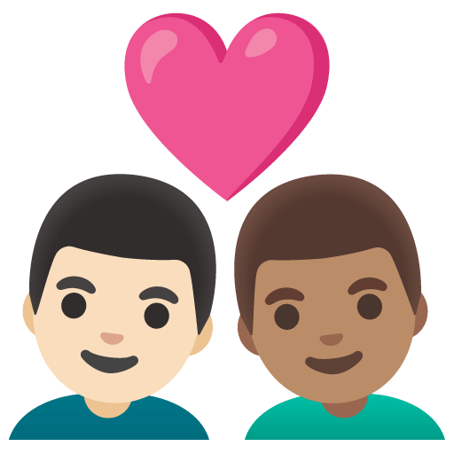 Google design of the couple with heart: man man light skin tone medium skin tone emoji verson:Noto Color Emoji 15.0