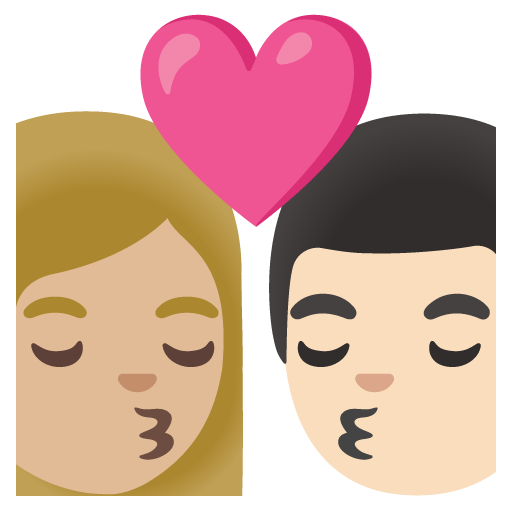 Google design of the kiss: woman man medium-light skin tone light skin tone emoji verson:Noto Color Emoji 15.0