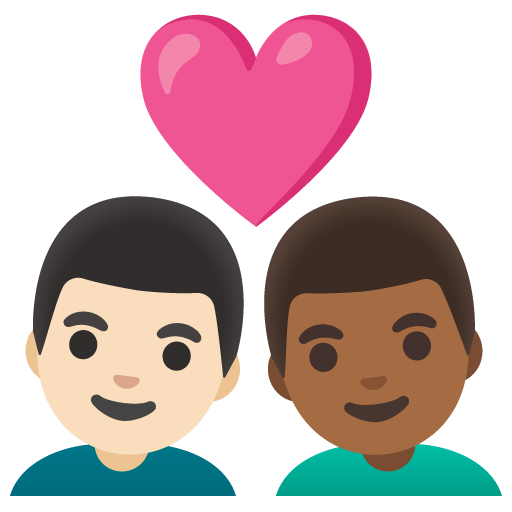 Google design of the couple with heart: man man light skin tone medium-dark skin tone emoji verson:Noto Color Emoji 15.0