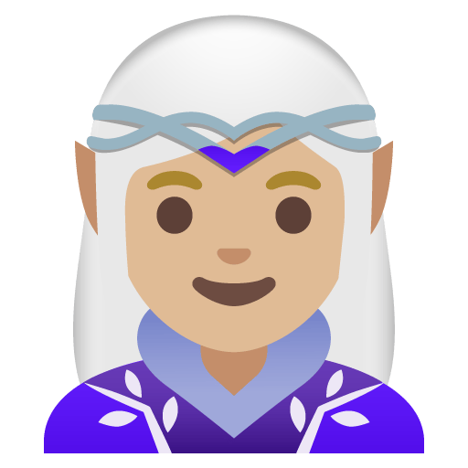 Google design of the woman elf: medium-light skin tone emoji verson:Noto Color Emoji 15.0