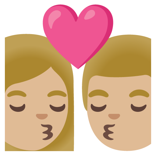 Google design of the kiss: woman man medium-light skin tone emoji verson:Noto Color Emoji 15.0