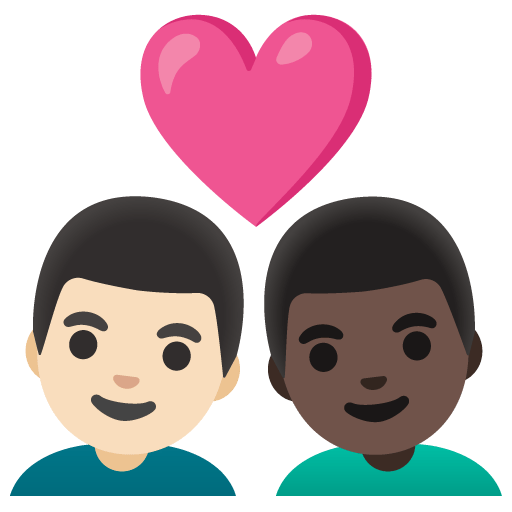 Google design of the couple with heart: man man light skin tone dark skin tone emoji verson:Noto Color Emoji 15.0