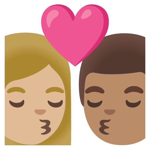 Google design of the kiss: woman man medium-light skin tone medium skin tone emoji verson:Noto Color Emoji 15.0