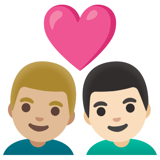 Google design of the couple with heart: man man medium-light skin tone light skin tone emoji verson:Noto Color Emoji 15.0