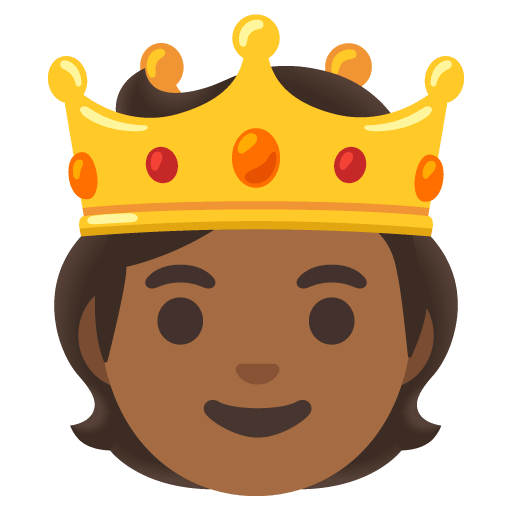 Google design of the person with crown: medium-dark skin tone emoji verson:Noto Color Emoji 15.0