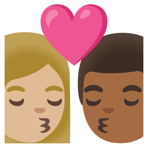 Google design of the kiss: woman man medium-light skin tone medium-dark skin tone emoji verson:Noto Color Emoji 15.0