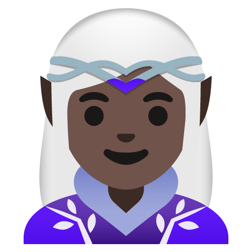 Google design of the woman elf: dark skin tone emoji verson:Noto Color Emoji 15.0