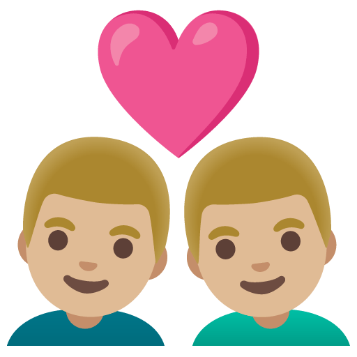 Google design of the couple with heart: man man medium-light skin tone emoji verson:Noto Color Emoji 15.0