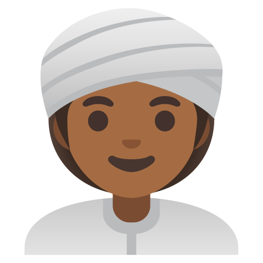 Google design of the woman wearing turban: medium-dark skin tone emoji verson:Noto Color Emoji 15.0