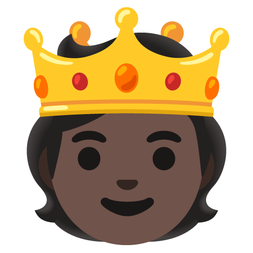 Google design of the person with crown: dark skin tone emoji verson:Noto Color Emoji 15.0