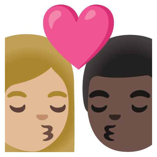 Google design of the kiss: woman man medium-light skin tone dark skin tone emoji verson:Noto Color Emoji 15.0