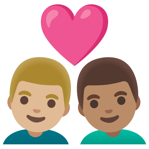 Google design of the couple with heart: man man medium-light skin tone medium skin tone emoji verson:Noto Color Emoji 15.0