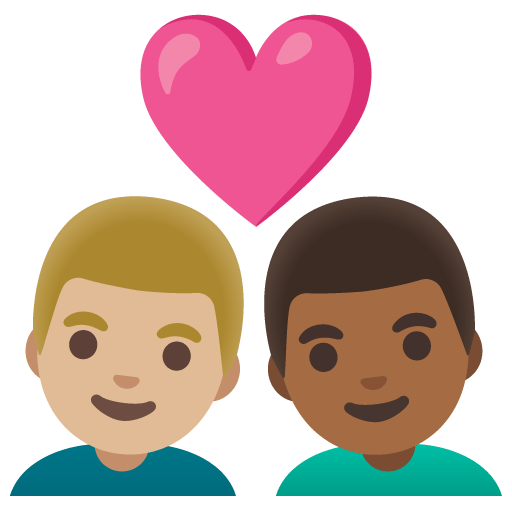 Google design of the couple with heart: man man medium-light skin tone medium-dark skin tone emoji verson:Noto Color Emoji 15.0