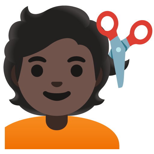 Google design of the person getting haircut: dark skin tone emoji verson:Noto Color Emoji 15.0