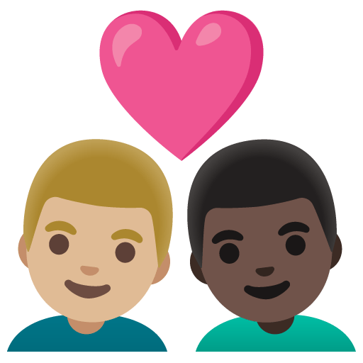 Google design of the couple with heart: man man medium-light skin tone dark skin tone emoji verson:Noto Color Emoji 15.0