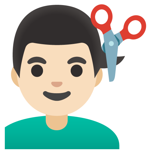 Google design of the man getting haircut: light skin tone emoji verson:Noto Color Emoji 15.0