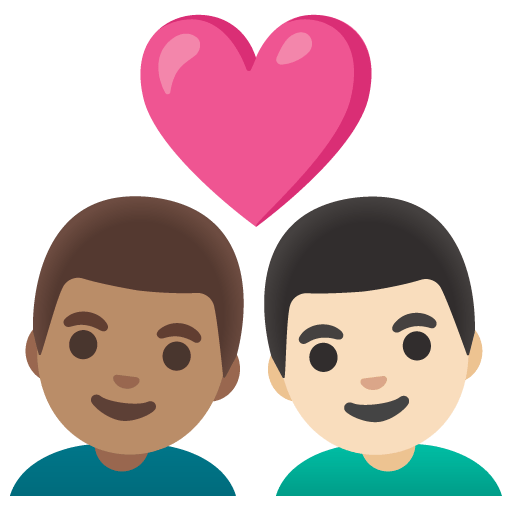Google design of the couple with heart: man man medium skin tone light skin tone emoji verson:Noto Color Emoji 15.0