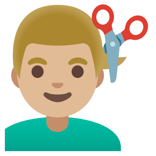 Google design of the man getting haircut: medium-light skin tone emoji verson:Noto Color Emoji 15.0