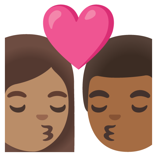 Google design of the kiss: woman man medium skin tone medium-dark skin tone emoji verson:Noto Color Emoji 15.0