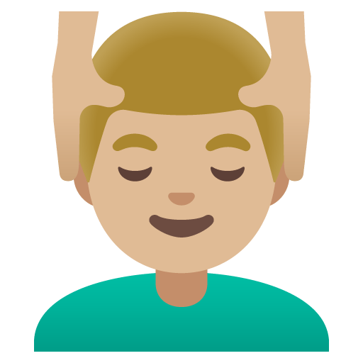 Google design of the man getting massage: medium-light skin tone emoji verson:Noto Color Emoji 15.0