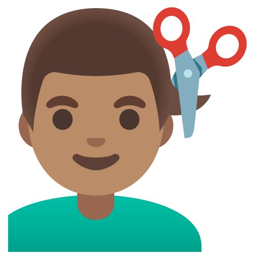Google design of the man getting haircut: medium skin tone emoji verson:Noto Color Emoji 15.0