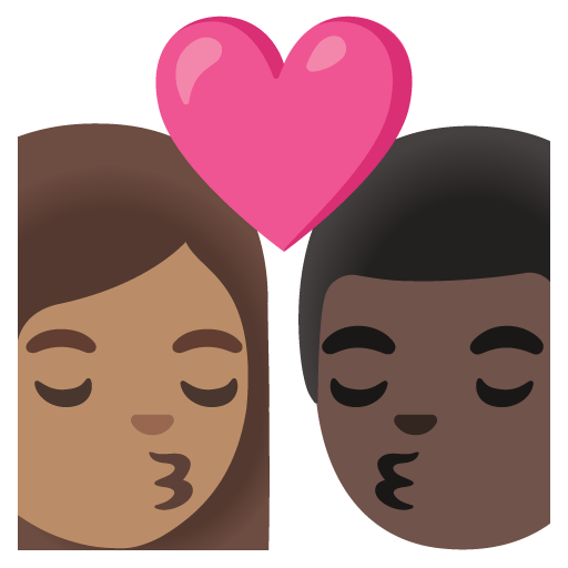 Google design of the kiss: woman man medium skin tone dark skin tone emoji verson:Noto Color Emoji 15.0
