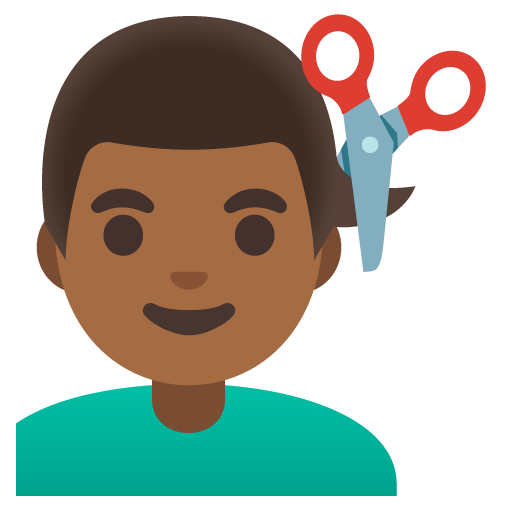 Google design of the man getting haircut: medium-dark skin tone emoji verson:Noto Color Emoji 15.0