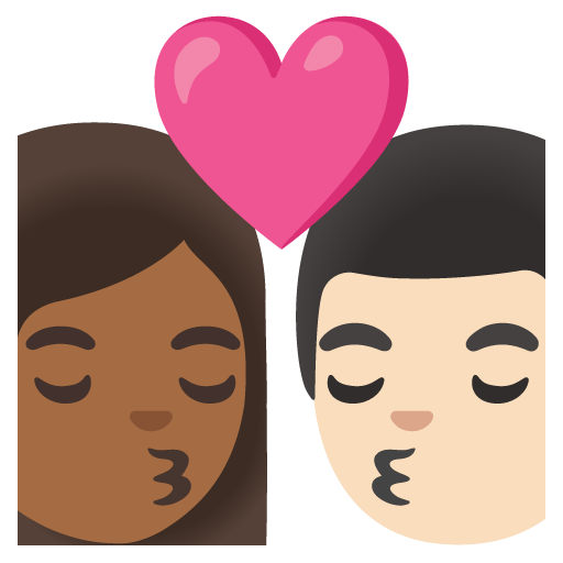 Google design of the kiss: woman man medium-dark skin tone light skin tone emoji verson:Noto Color Emoji 15.0