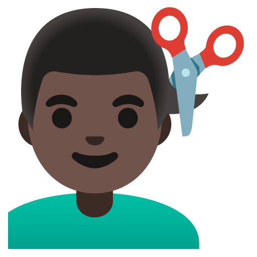 Google design of the man getting haircut: dark skin tone emoji verson:Noto Color Emoji 15.0