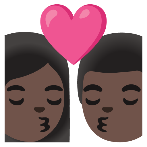 Google design of the kiss: woman man dark skin tone emoji verson:Noto Color Emoji 15.0
