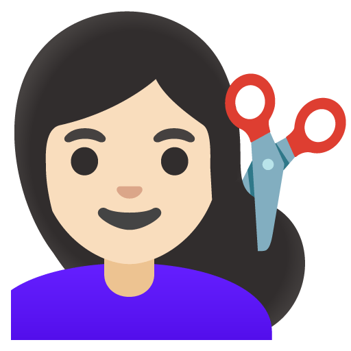 Google design of the woman getting haircut: light skin tone emoji verson:Noto Color Emoji 15.0