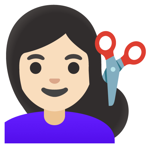 Google design of the woman getting haircut: light skin tone emoji verson:Noto Color Emoji 15.0