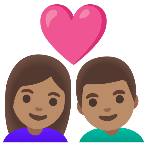Google design of the couple with heart: woman man medium skin tone emoji verson:Noto Color Emoji 15.0