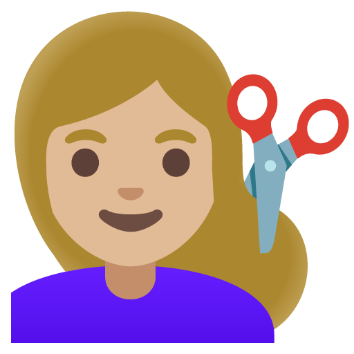 Google design of the woman getting haircut: medium-light skin tone emoji verson:Noto Color Emoji 15.0