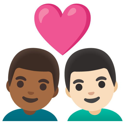 Google design of the couple with heart: man man medium-dark skin tone light skin tone emoji verson:Noto Color Emoji 15.0