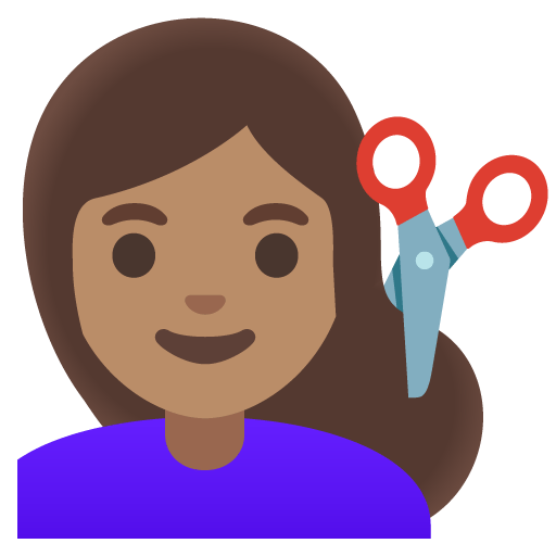 Google design of the woman getting haircut: medium skin tone emoji verson:Noto Color Emoji 15.0