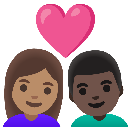 Google design of the couple with heart: woman man medium skin tone dark skin tone emoji verson:Noto Color Emoji 15.0
