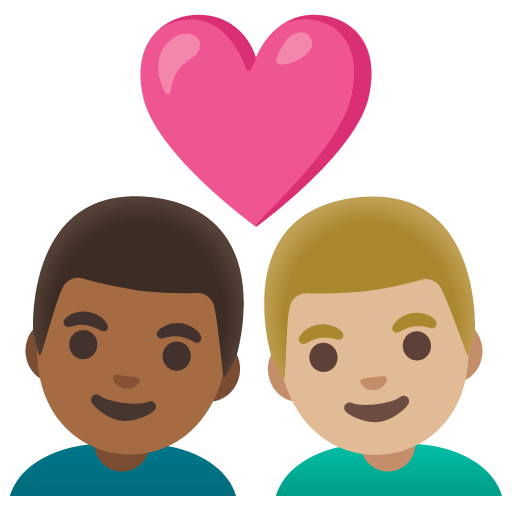 Google design of the couple with heart: man man medium-dark skin tone medium-light skin tone emoji verson:Noto Color Emoji 15.0