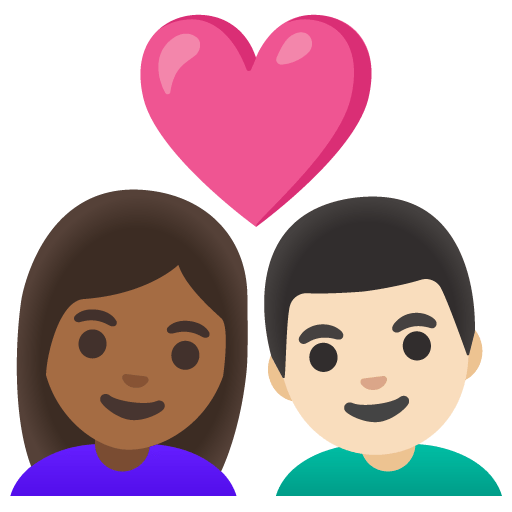 Google design of the couple with heart: woman man medium-dark skin tone light skin tone emoji verson:Noto Color Emoji 15.0