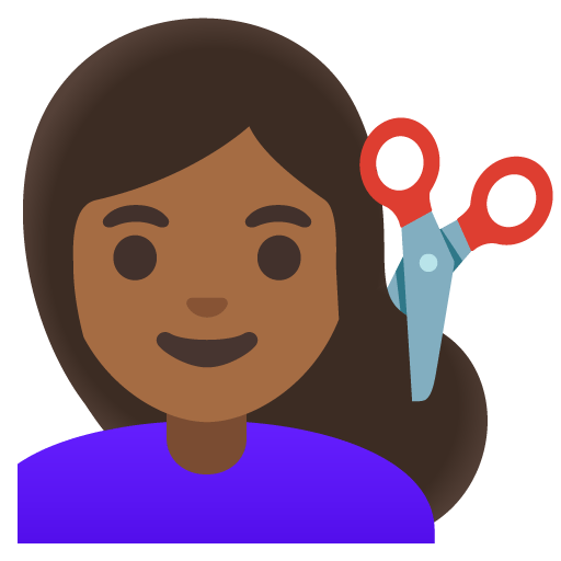 Google design of the woman getting haircut: medium-dark skin tone emoji verson:Noto Color Emoji 15.0