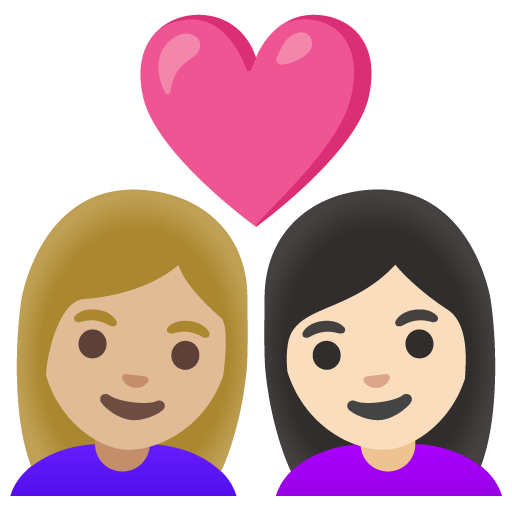 Google design of the couple with heart: woman woman medium-light skin tone light skin tone emoji verson:Noto Color Emoji 15.0