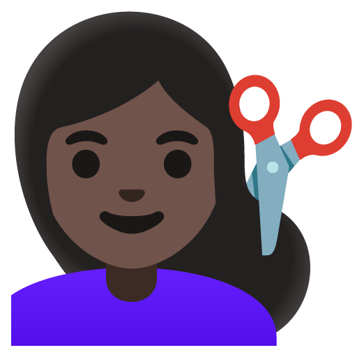 Google design of the woman getting haircut: dark skin tone emoji verson:Noto Color Emoji 15.0