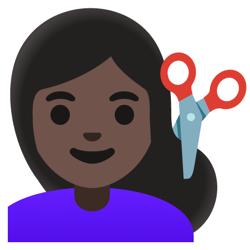Google design of the woman getting haircut: dark skin tone emoji verson:Noto Color Emoji 15.0