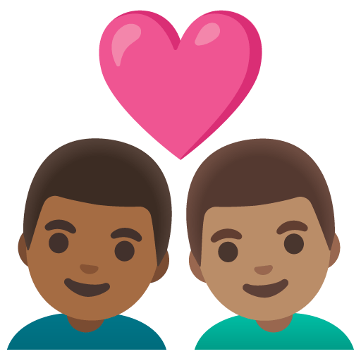 Google design of the couple with heart: man man medium-dark skin tone medium skin tone emoji verson:Noto Color Emoji 15.0