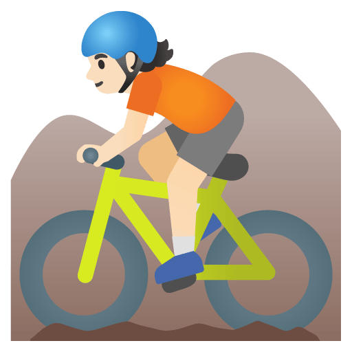 Google design of the person mountain biking: light skin tone emoji verson:Noto Color Emoji 15.0